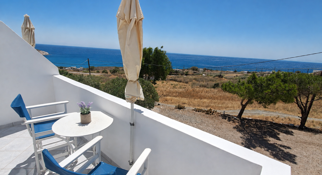 Private balcony of Studio 1 with Aegean Sea view